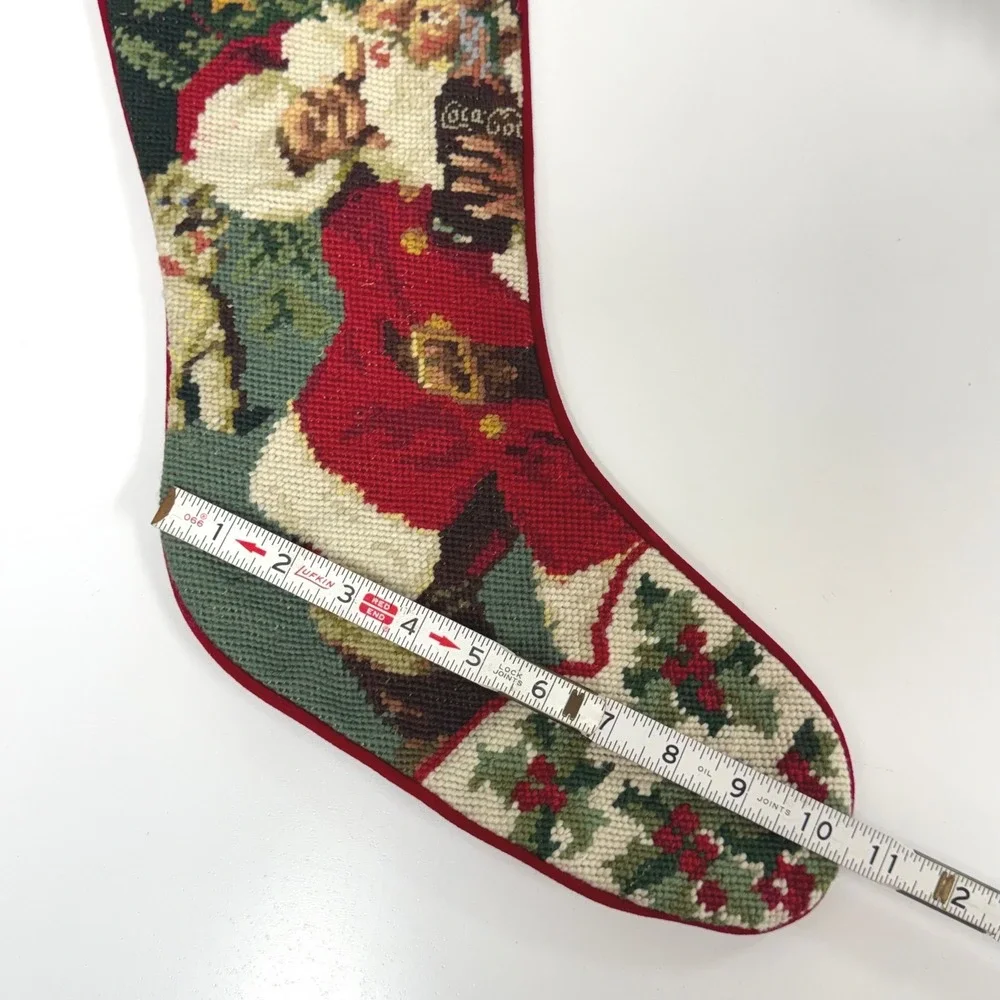 Vintage 1997 Coca-Cola Needlepoint Christmas Stocking Santa Claus Velvet Back